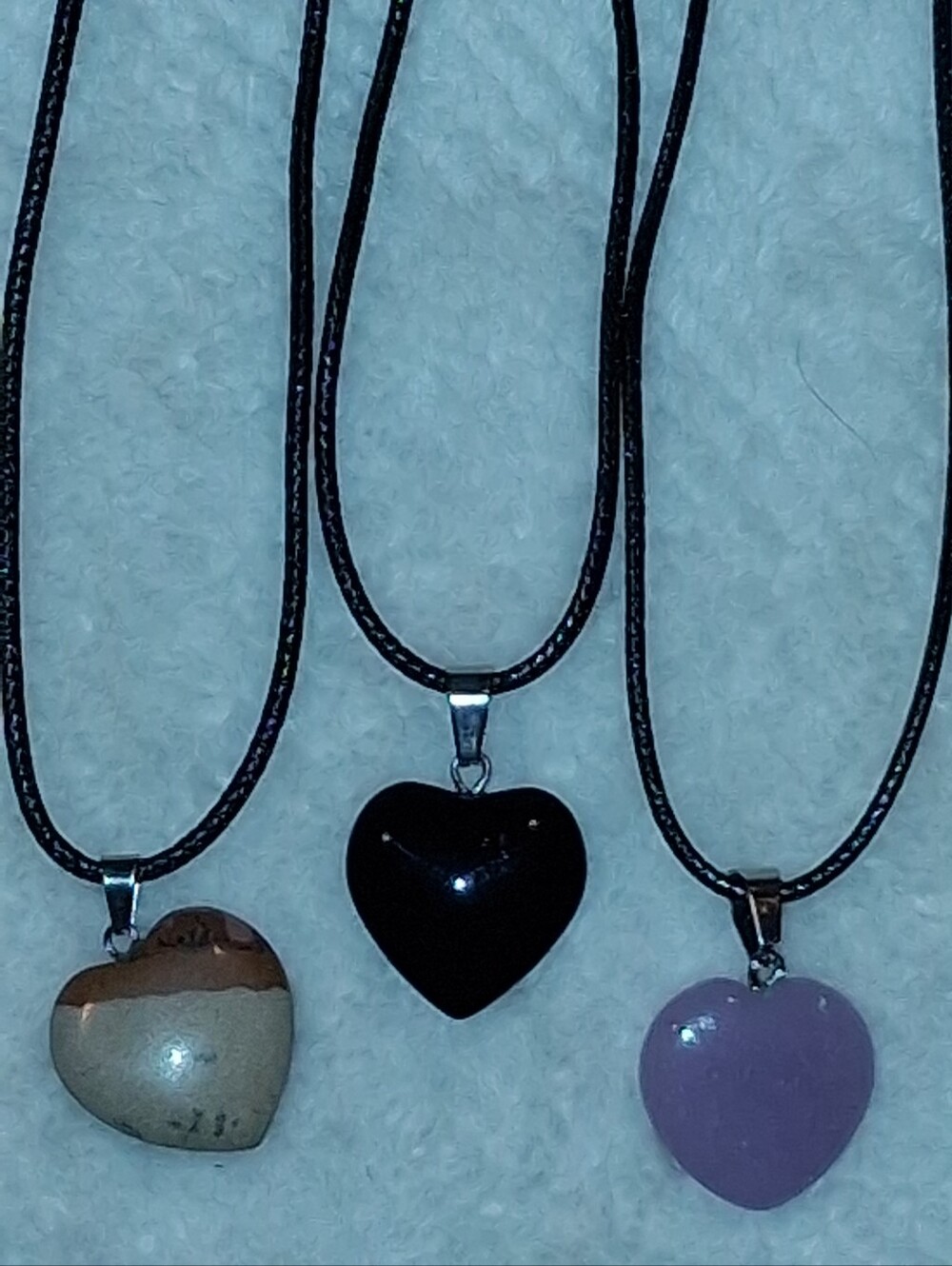 Set Of 3 Heart Pendant Necklaces - Black, Lavender, Brown  Women’s Jewelry